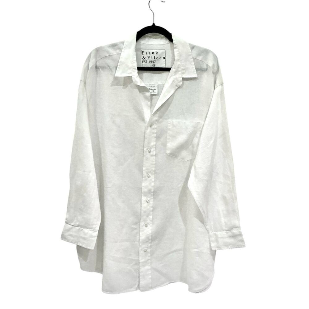 Frank & Eileen Mackenzie Linen Shirt White Oversized Size OS Button Up - Picture 4 of 11